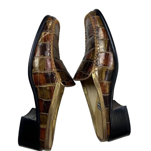 Stuart Weitzman Womens Crocodile Patent Leather Block Heel Mule Shoes Brown - Picture 4 of 8